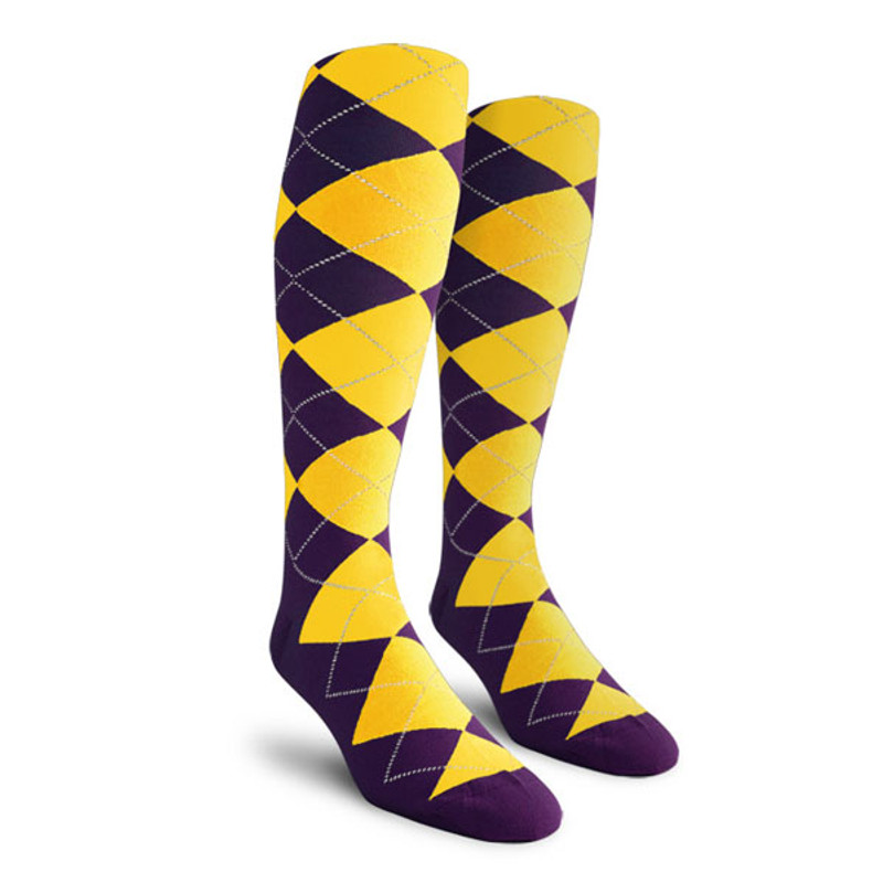 Mens Over the Calf Argyle Socks Purple and Yellow