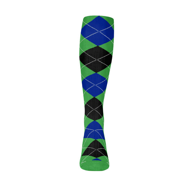 Mens Over the Calf Argyle Sock Lime, Black and Royal Blue 360 View