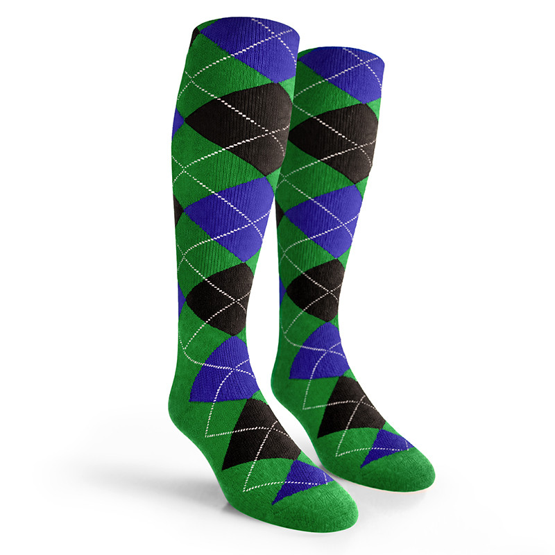 Argyle Socks - Mens Over-the-Calf - III: Lime/Black/Royal