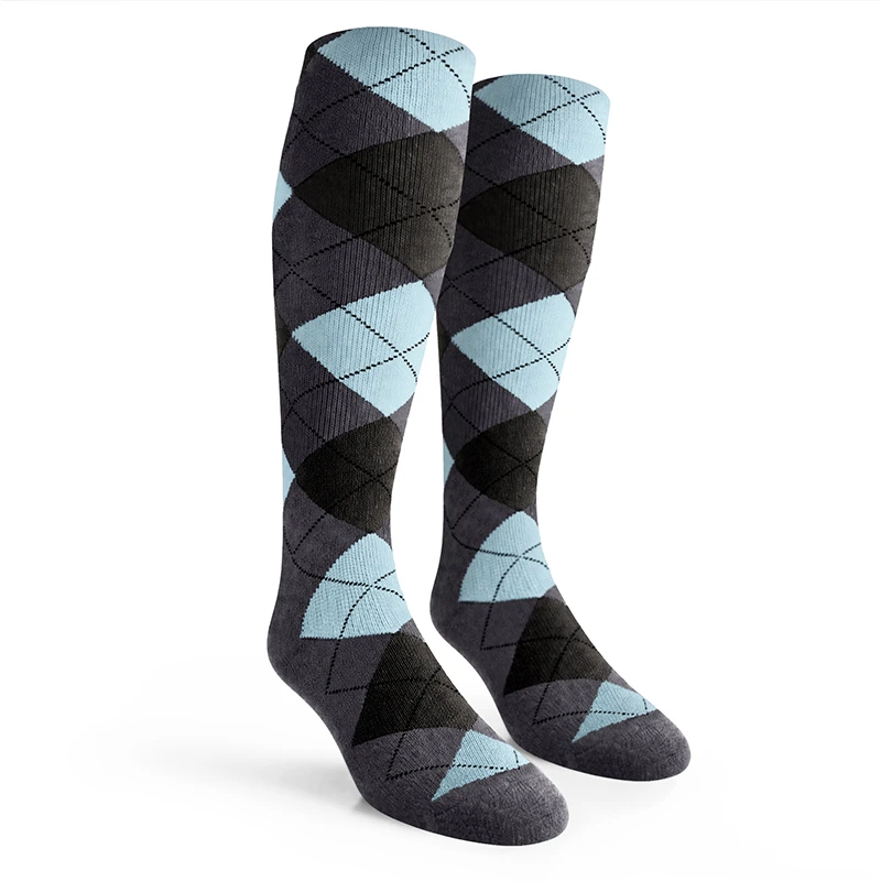 Argyle Socks - Mens Over-the-Calf - VVVV: Charcoal/Black/Light Blue
