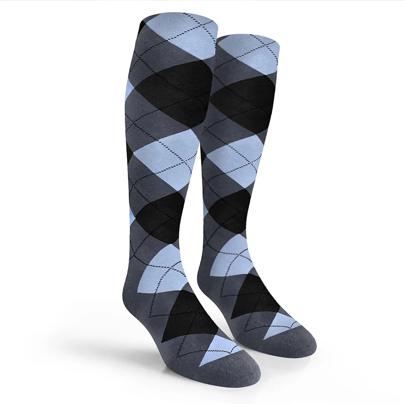 Argyle Socks - Mens Over-the-Calf - VVVV: Charcoal/Black/Light Blue