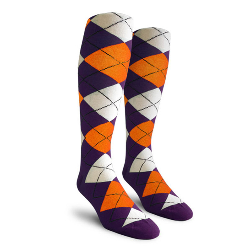 Youth Over the Calf Argyle Socks Purple, Orange and White