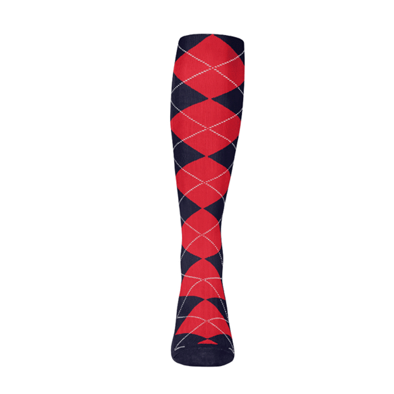 Mens Over the Calf Argyle Sock Navy and Red 360 View
