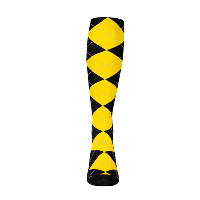 Youth Over the Calf Argyle Sock Black and Yellow 360 View