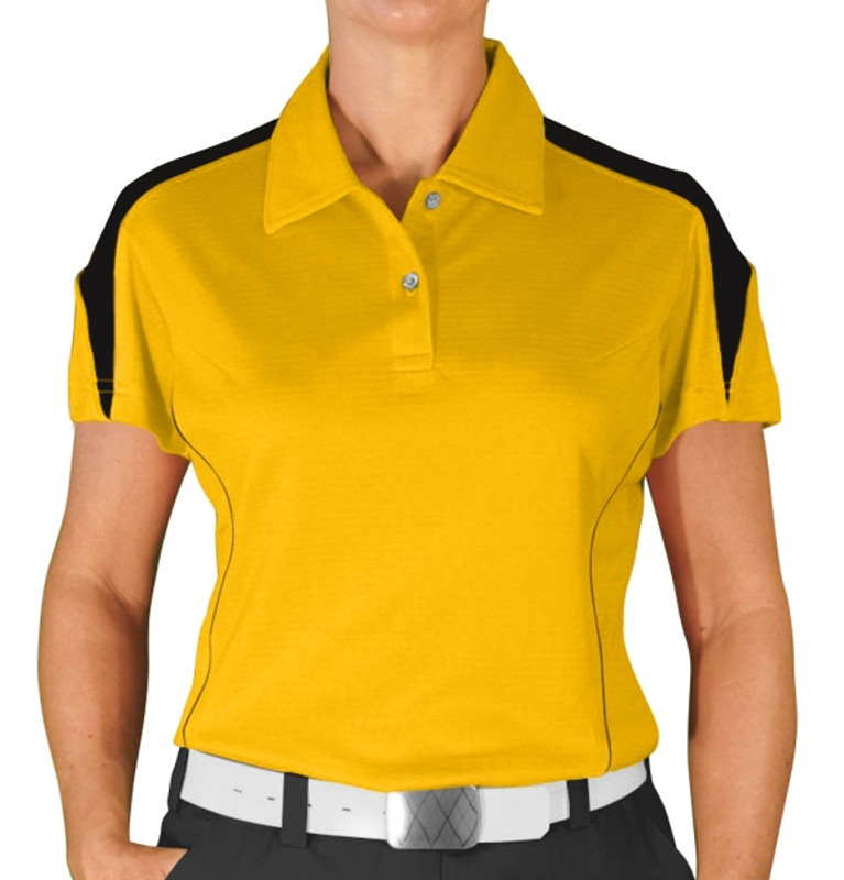 Ladies Sports Microfiber Duel Tone Caddie Yellow and Black Shirt Front