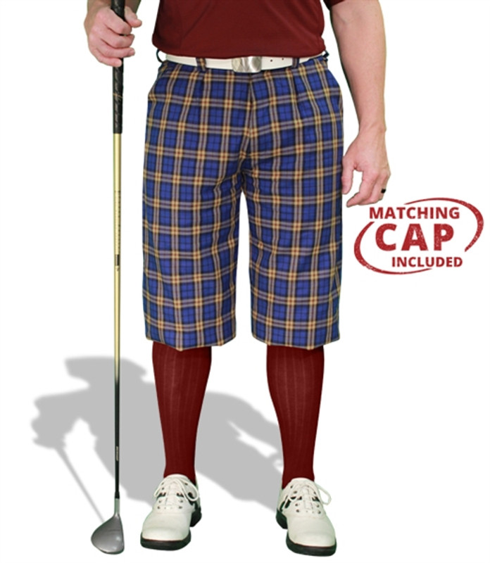 Mens Outdoor Sports Myrtle Plaid Golf Knickers Front with Maroon Socks and Shirt