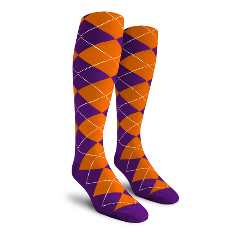 Ladies Over the Calf Argyle Socks Purple and Orange