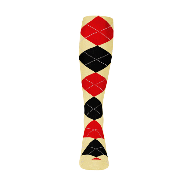 Ladies Over the Calf Argyle Sock Natural, Black and Red 360 View
