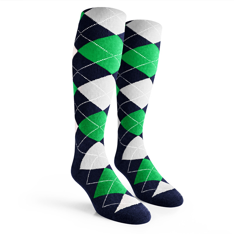 Argyle Socks - Ladies Over-the-Calf - 5N: Navy/Lime/White