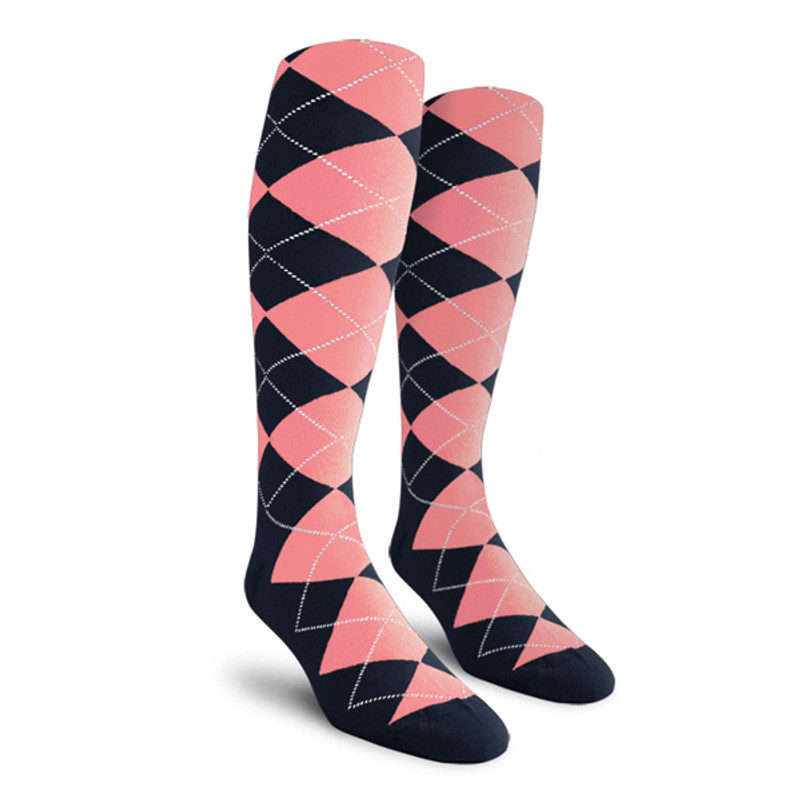 Mens Over the Calf Argyle Socks Navy and Pink