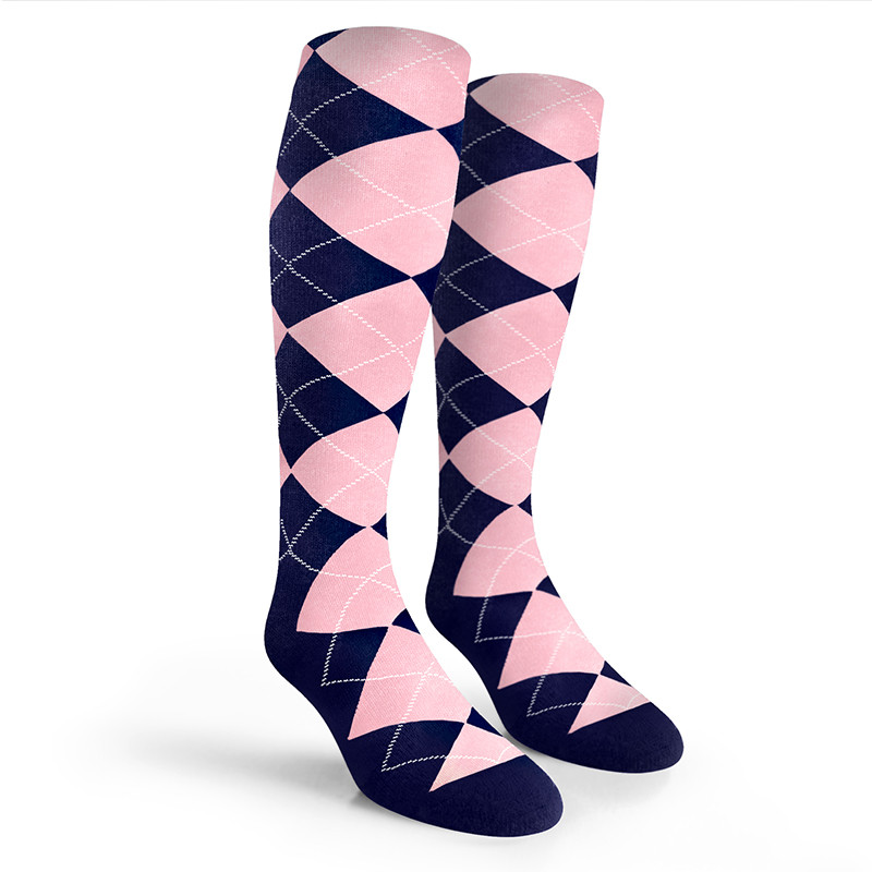 Argyle Socks - Mens Over-the-Calf - AAA: Navy/Pink