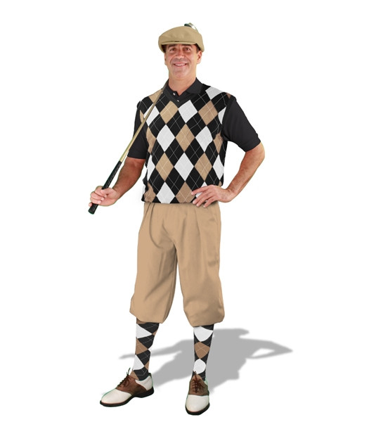 Mens Khaki, Black & White Sweater Golf Outfit