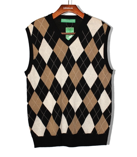 Mens Khaki, Black & White Sweater Golf Outfit