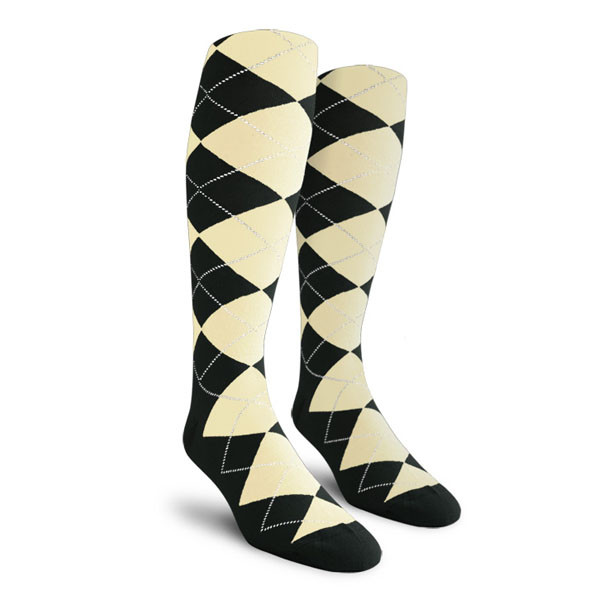 Mens Over the Calf Argyle Socks Black and Natural