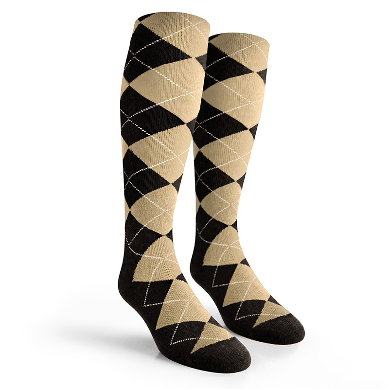 Argyle Socks - Mens Over-the-Calf - BBB: Black/Natural