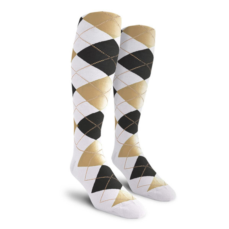 Mens Over the Calf Argyle Socks White, Black and Khaki