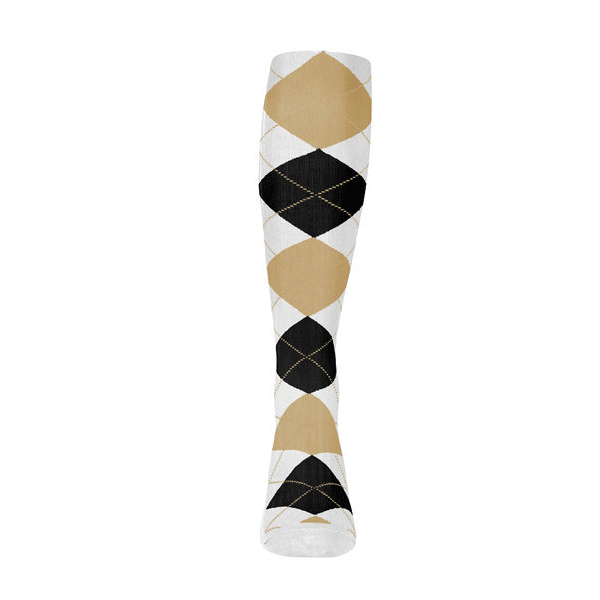 Mens Over the Calf Argyle Sock White, Black and Khaki 360 View