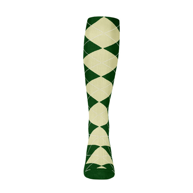 Youth Over the Calf Argyle Sock Dark Green and Natural 360 View