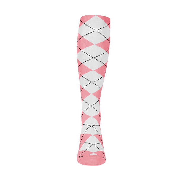 Mens Over the Calf Argyle Sock Pink and White 360 View