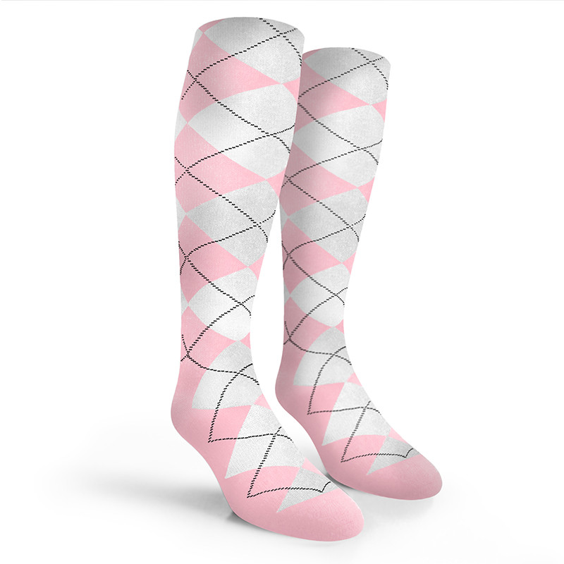 Argyle Socks - Mens Over-the-Calf - FF: Pink/White