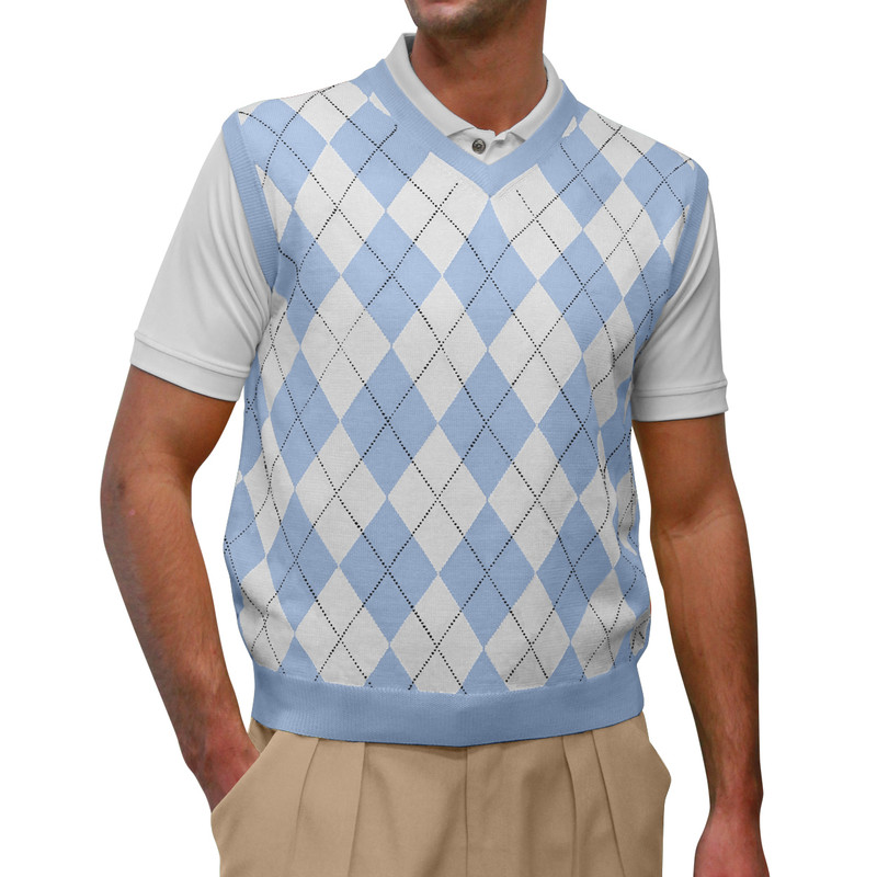 Argyle Golf Sweater Vest Light Blue/White Mens