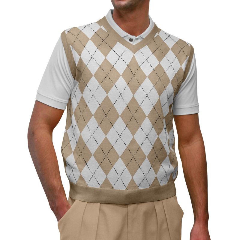 Argyle Golf Sweater Vest | Khaki/White | Mens