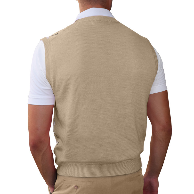 Argyle Golf Sweater Vest | Khaki/White | Mens