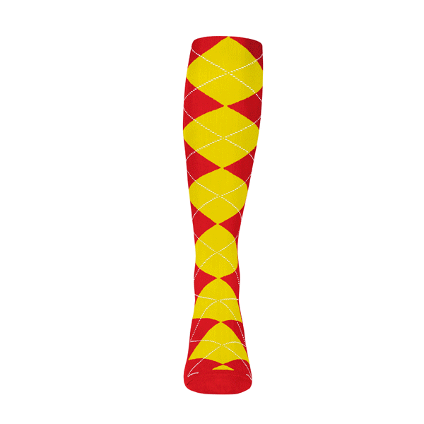 Ladies Over the Calf Argyle Sock Red and Yellow 360 View