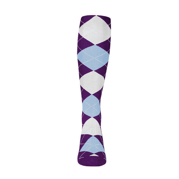 Youth Over the Calf Argyle Sock Purple, Light Blue and White 360 View