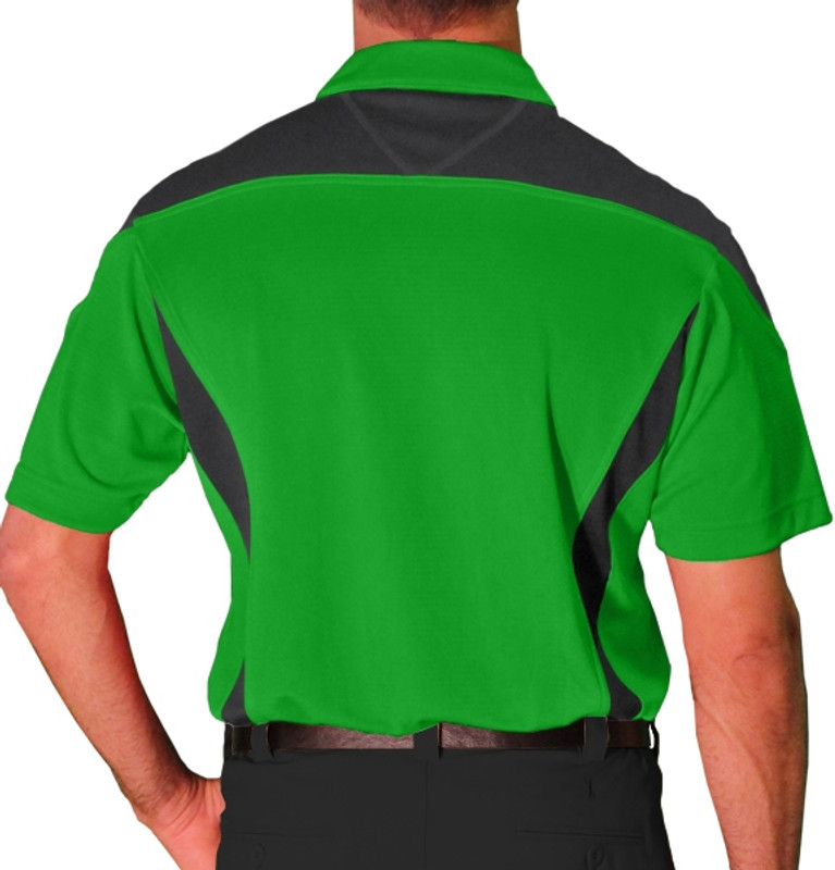Mens Sports Microfiber Duel Tone Caddie Lime Green and Black Shirt Back