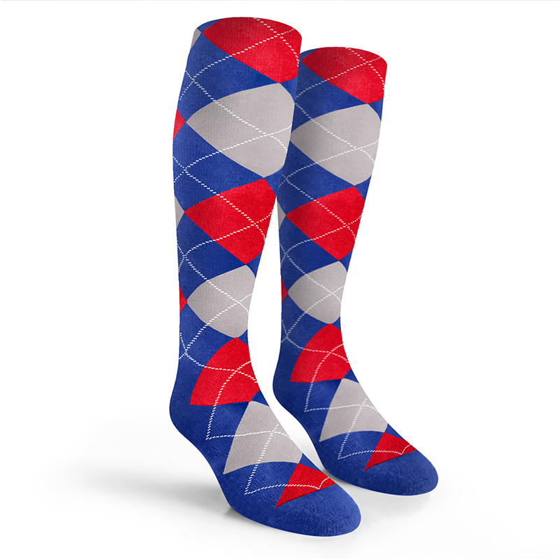 Argyle Socks - Mens Over-the-Calf - BBBB: Royal/Taupe/Red