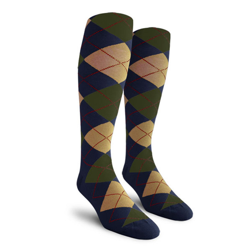 Mens Over the Calf Argyle Socks Navy Blue, Khaki and Olive