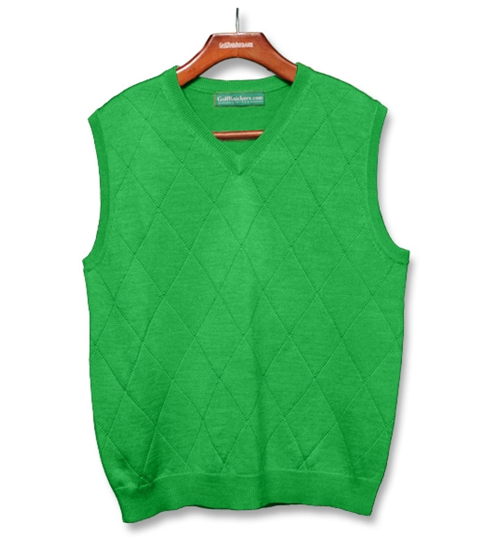 Mens Sweater Vest Solid Lime Green Front