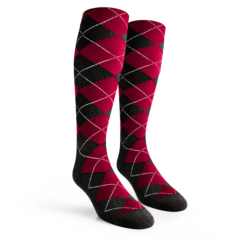 Ladies Over the Calf Argyle Socks Black and Maroon