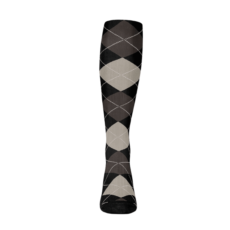 Mens Over the Calf Argyle Sock Black, Taupe and Charcoal 360 View