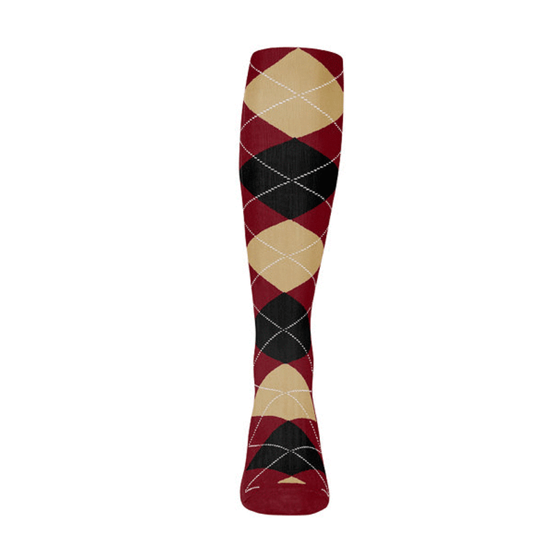 Youth Over the Calf Argyle Sock Maroon, Black and Khaki 360 View