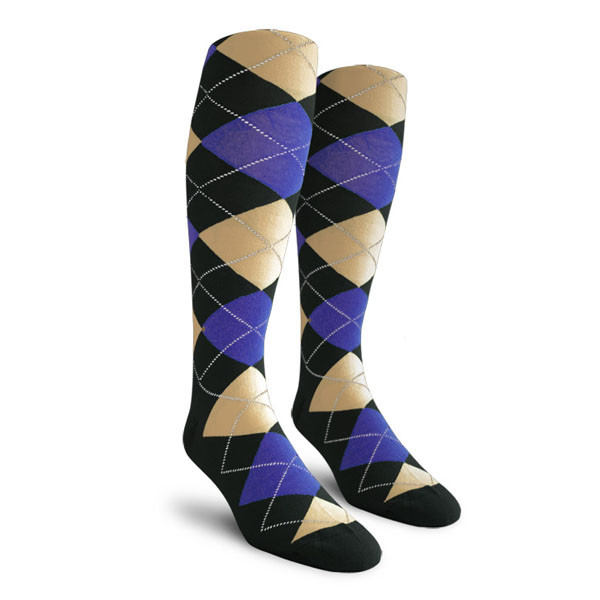 Mens Over the Calf Argyle Socks Black, Royal Blue and Khaki