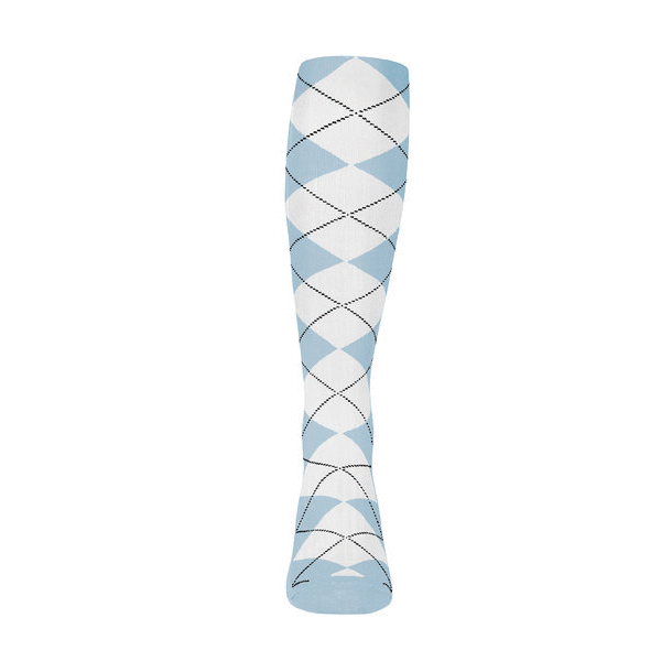 Mens Over the Calf Argyle Sock Light Blue and White 360 View