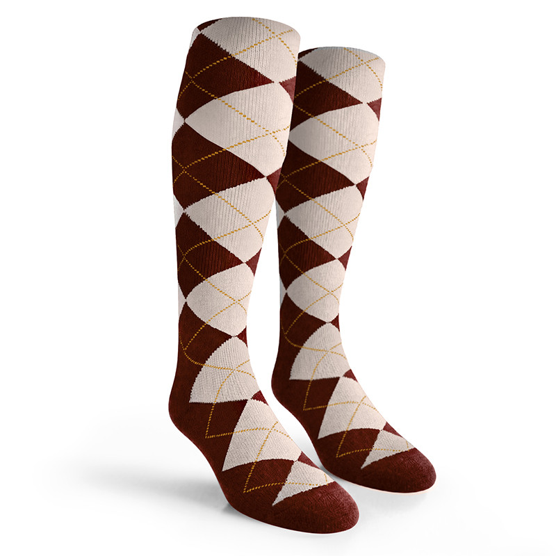 Argyle Socks - Mens Over-the-Calf - CC: Brown/White