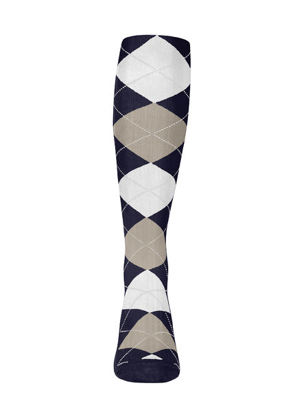 Youth Over the Calf Argyle Socks Navy, Taupe and White 360 View