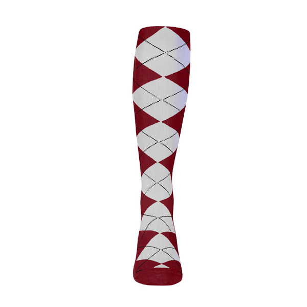Ladies Over the Calf Argyle Sock Maroon and White 360 View