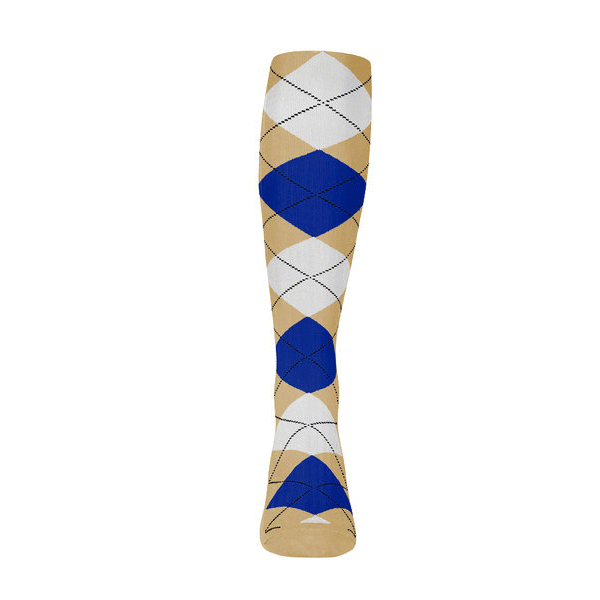 Mens Over the Calf Argyle Sock Khaki, Royal Blue and White 360 View