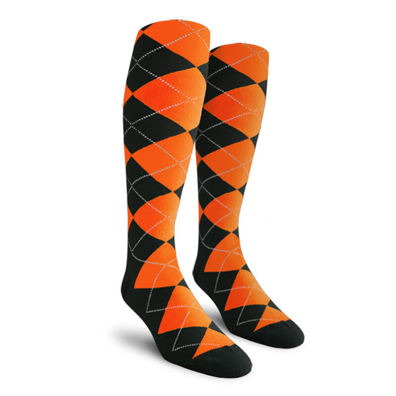 Mens Over the Calf Argyle Socks Black and Orange