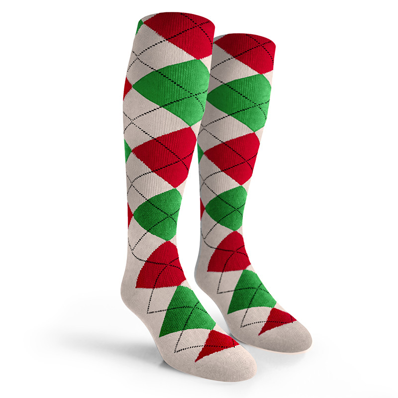 Argyle Socks - Mens Over-the-Calf - UUUU: White/Lime/Red