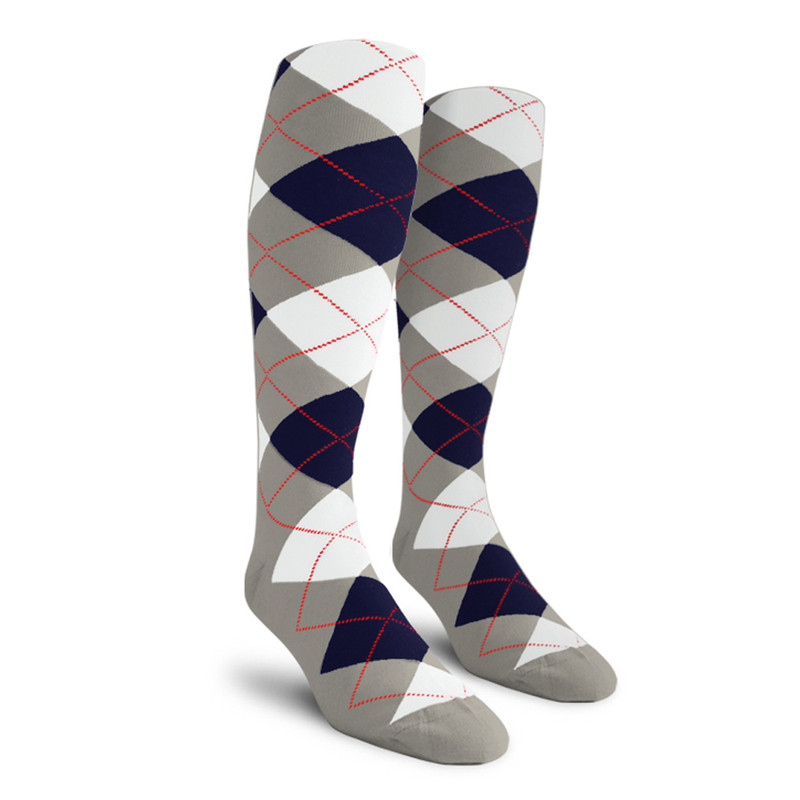 Argyle Socks - Mens Over-the-Calf - H: Taupe/Navy/White