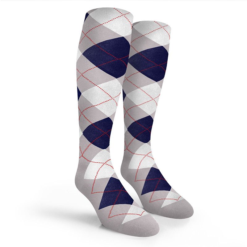 Argyle Socks - Mens Over-the-Calf - H: Taupe/Navy/White
