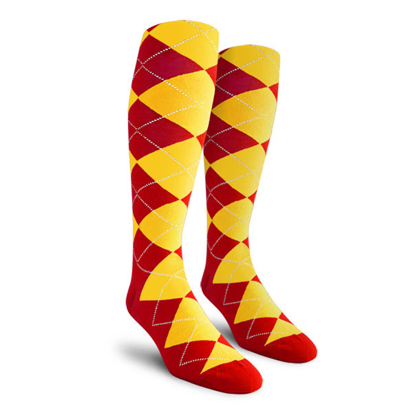 Mens Over the Calf Argyle Socks Red and Yellow