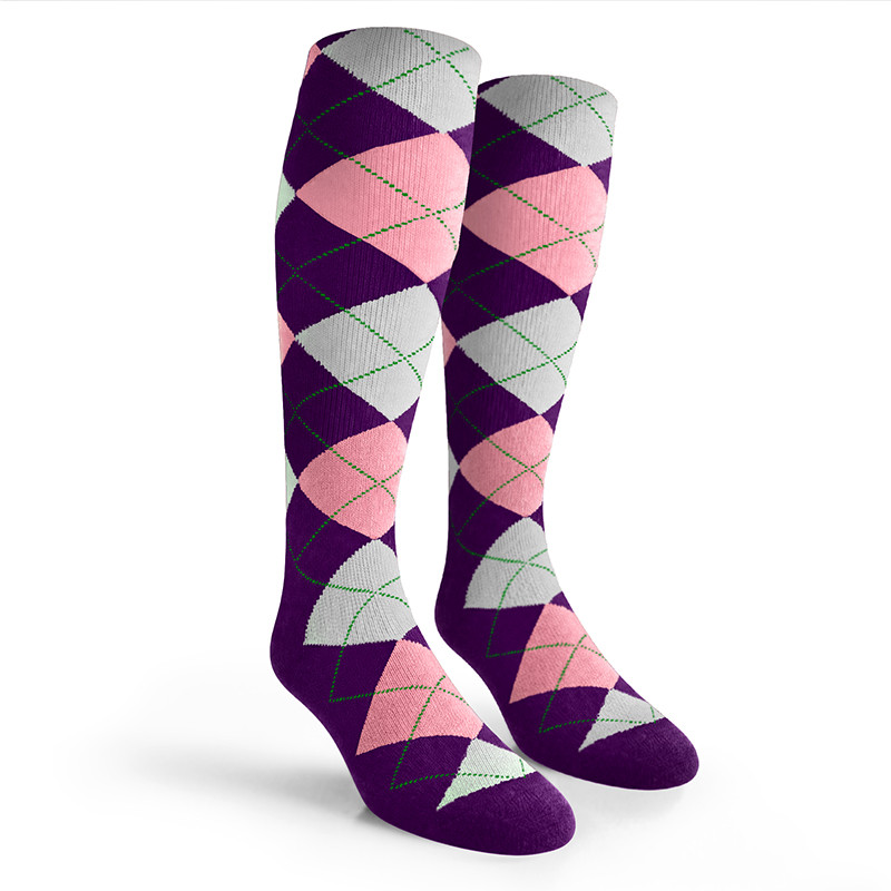 Argyle Socks - Mens Over-the-Calf - OOO: Purple/Pink/White
