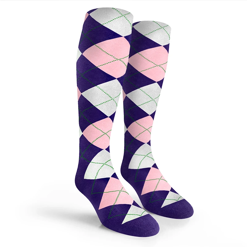 Argyle Socks - Mens Over-the-Calf - OOO: Purple/Pink/White