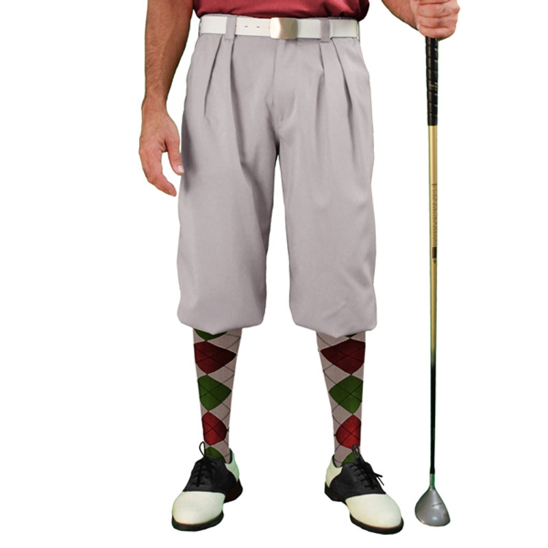 Mens Taupe Microfiber Golf Knickers with Taupe, Maroon and Olive Argyle Socks